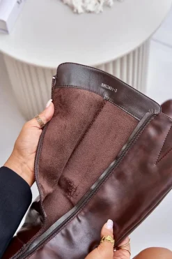 Boto Kozaki Na Obcasie Z Eko Skóry Przed Kolano Brązowe Izanae