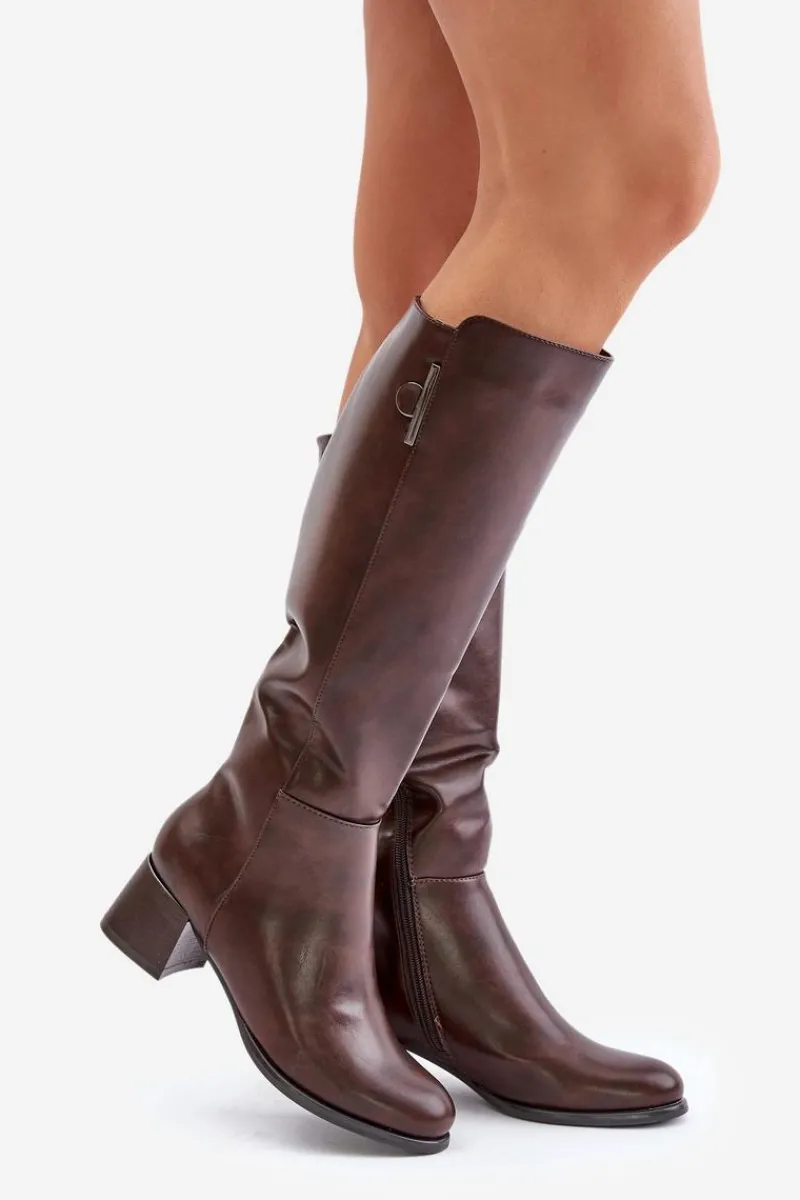 Boto Kozaki Na Obcasie Z Eko Skóry Przed Kolano Brązowe Izanae