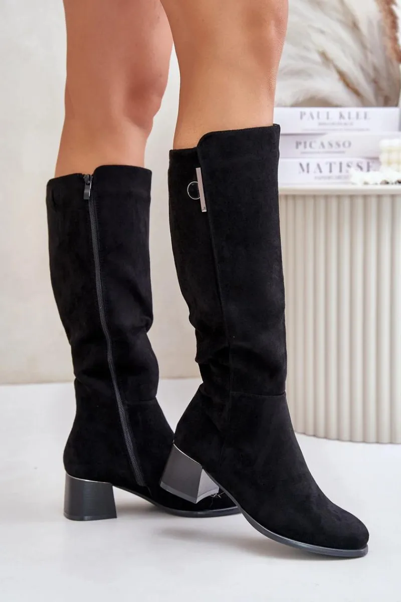 Kozaki Ocieplane|Kozaki Przed Kolano>Boto Kozaki Na Obcasie Z Eko Zamszu Przed Kolano Czarne Izanae Czarny