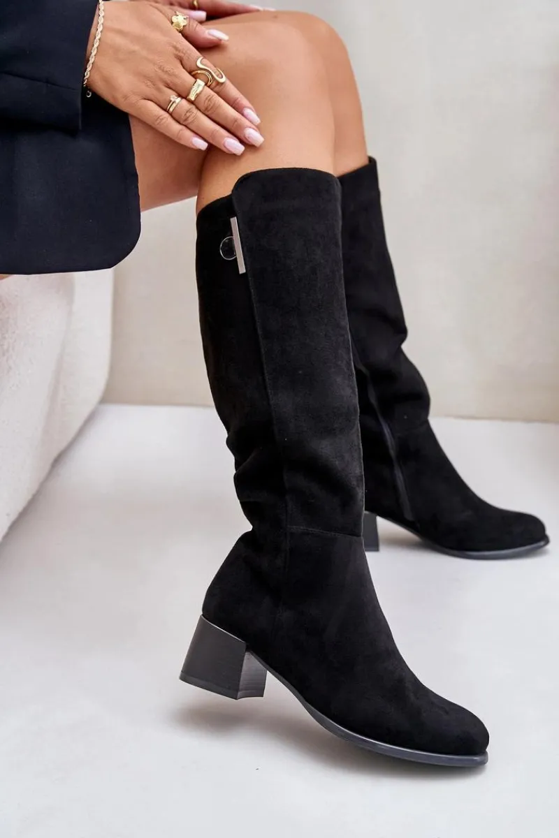 Kozaki Ocieplane|Kozaki Przed Kolano>Boto Kozaki Na Obcasie Z Eko Zamszu Przed Kolano Czarne Izanae Czarny