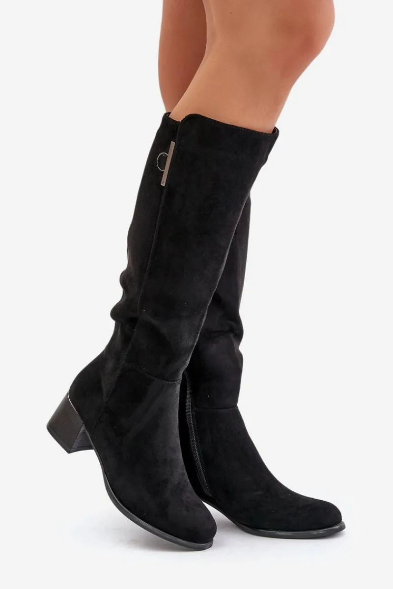 Kozaki Ocieplane|Kozaki Przed Kolano>Boto Kozaki Na Obcasie Z Eko Zamszu Przed Kolano Czarne Izanae Czarny