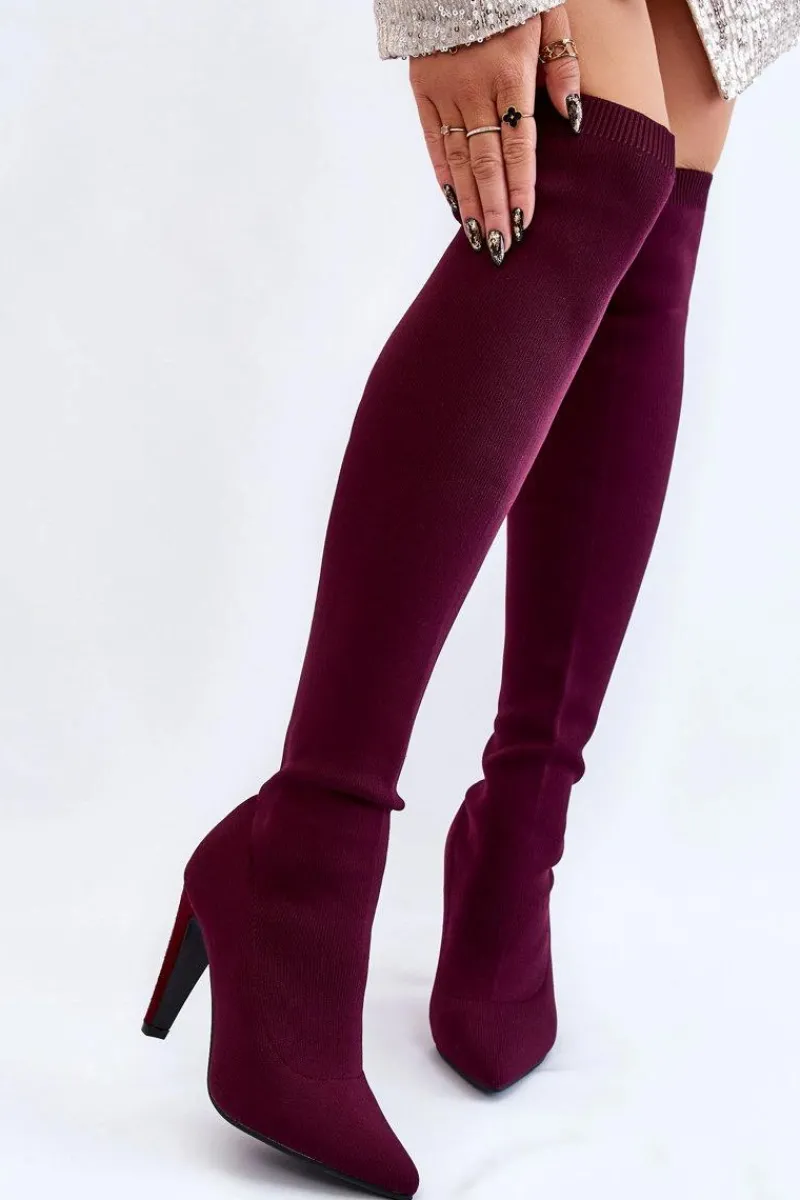 Muszkieterki|Kozaki Wiosenne>Boto Kozaki Na Obcasie Ze Skarpetą Bordowe Renoli