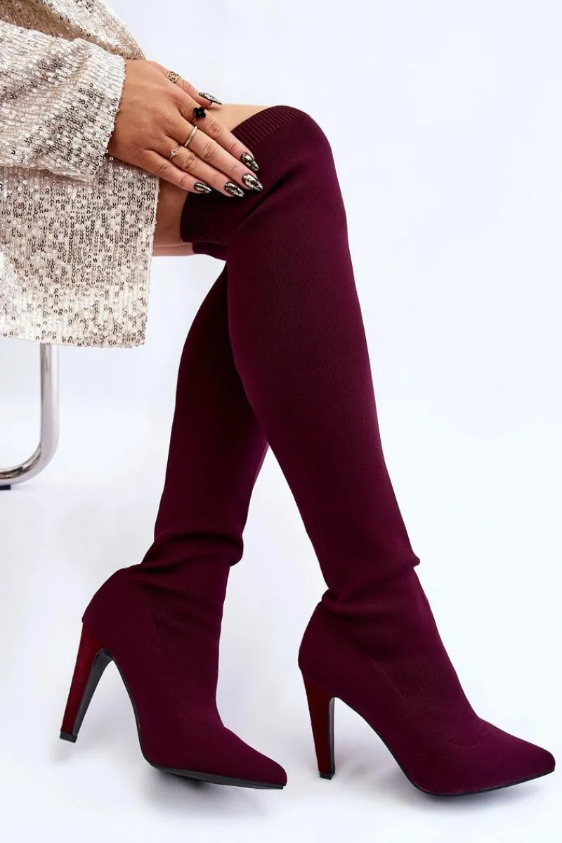 Muszkieterki|Kozaki Wiosenne>Boto Kozaki Na Obcasie Ze Skarpetą Bordowe Renoli