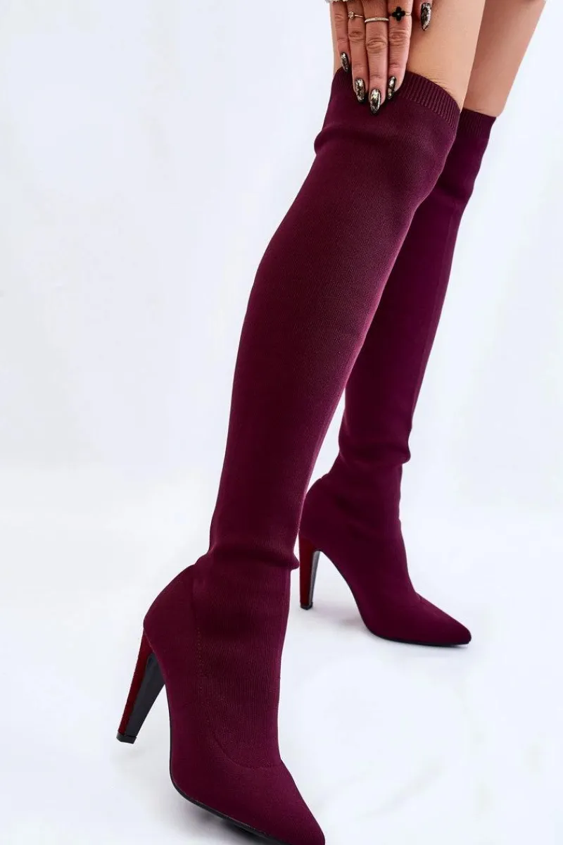 Muszkieterki|Kozaki Wiosenne>Boto Kozaki Na Obcasie Ze Skarpetą Bordowe Renoli