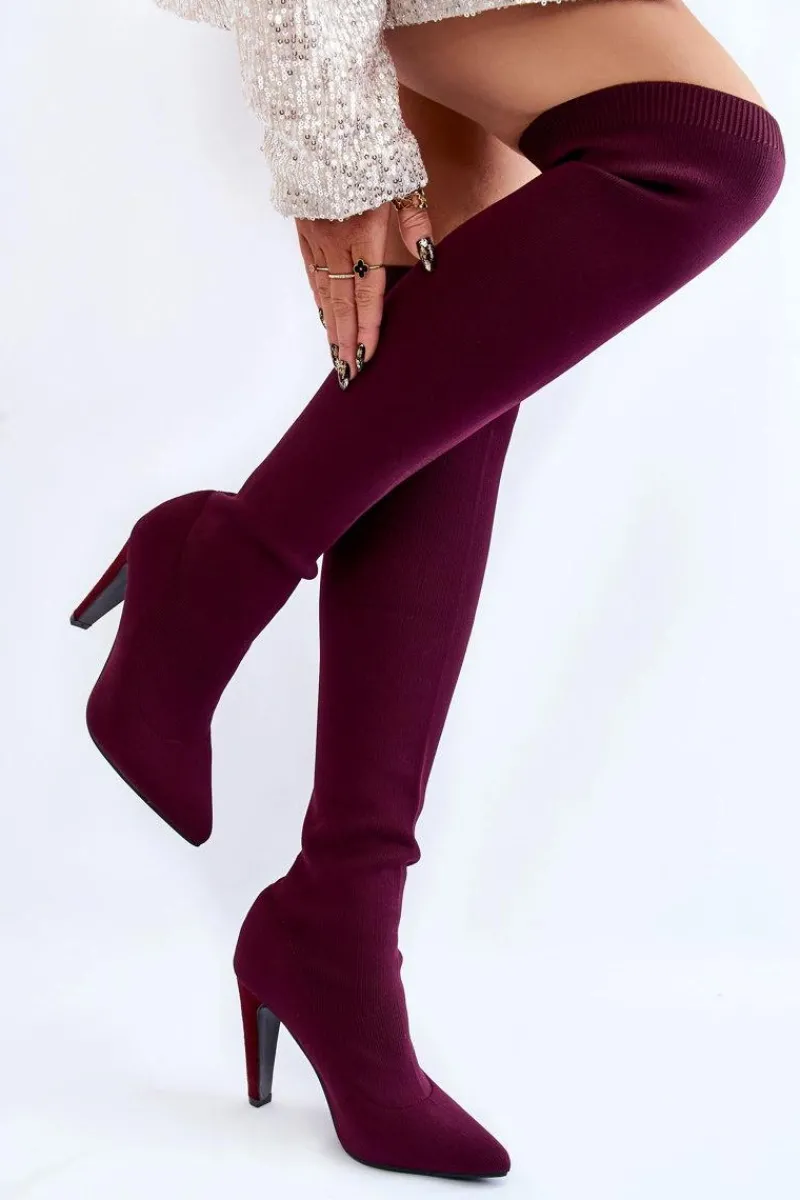 Muszkieterki|Kozaki Wiosenne>Boto Kozaki Na Obcasie Ze Skarpetą Bordowe Renoli