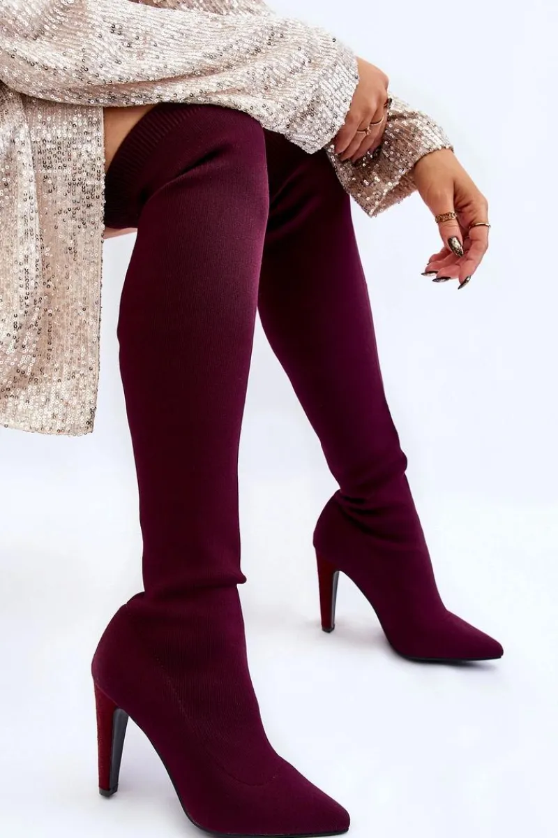 Muszkieterki|Kozaki Wiosenne>Boto Kozaki Na Obcasie Ze Skarpetą Bordowe Renoli