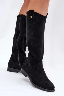 New Kozaki Na Płaskim Obcasie Z Ażurowym Wzorem S.Barski HY51-062 Czarne Damskie Kozaki Wiosenne|Kozaki Ażurowe