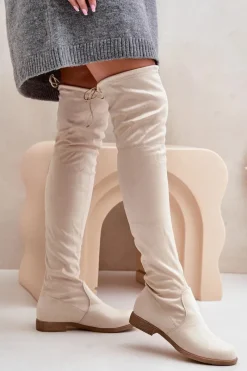 Online Boto Kozaki Na Płaskim Obcasie Za Kolano Z Eko Zamszu Beżowe Linnithia Beżowy