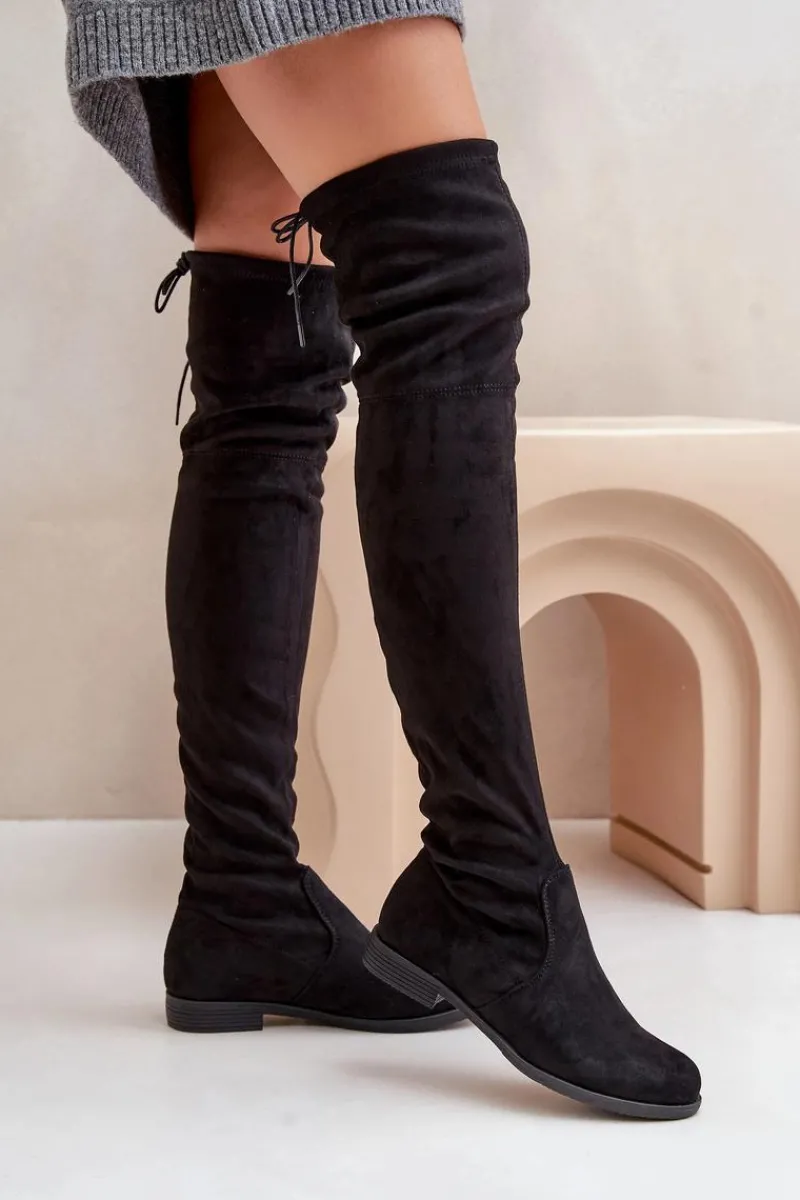 Best Boto Kozaki Na Płaskim Obcasie Za Kolano Z Eko Zamszu Czarne Linnithia