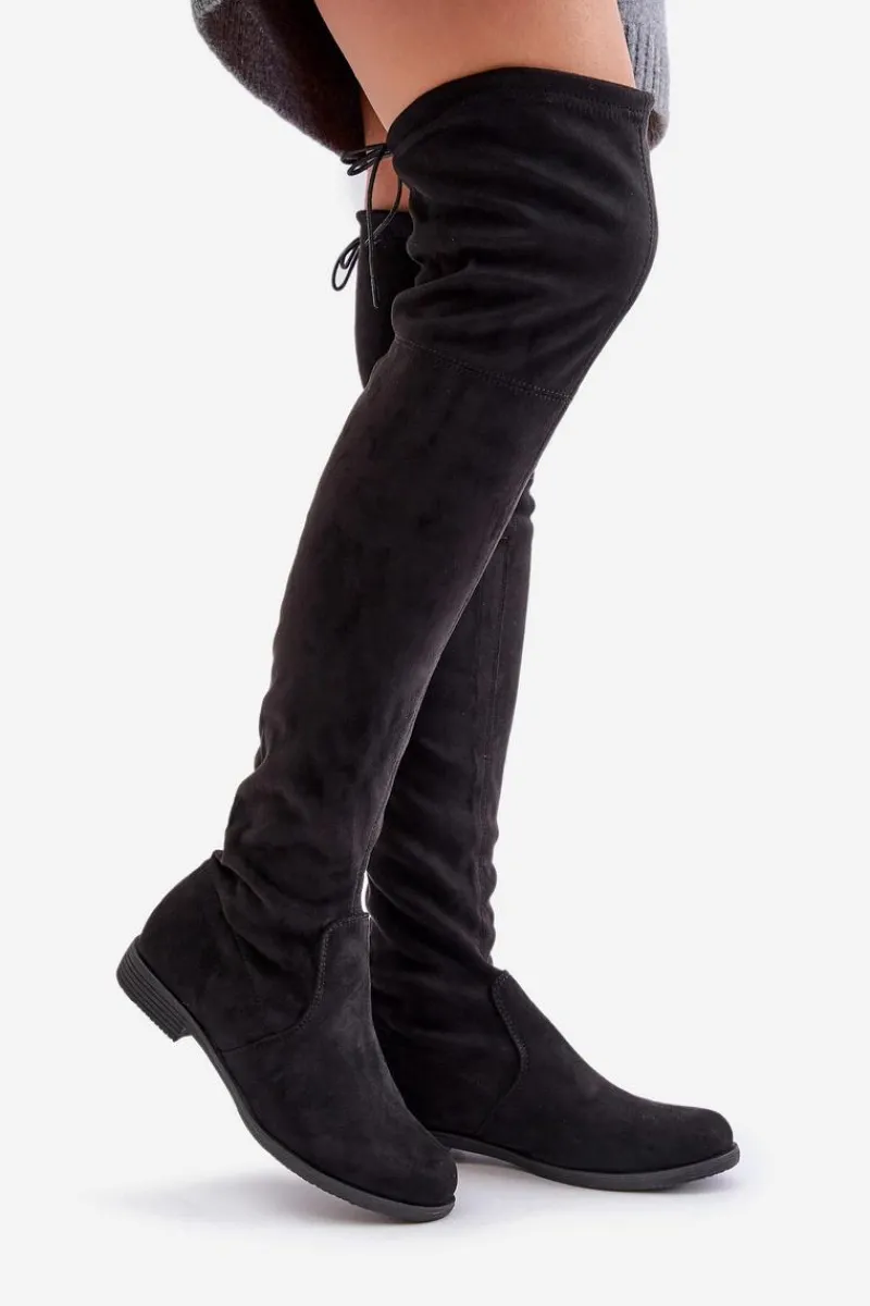 Best Boto Kozaki Na Płaskim Obcasie Za Kolano Z Eko Zamszu Czarne Linnithia