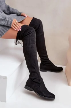 Best Boto Kozaki Na Płaskim Obcasie Za Kolano Z Eko Zamszu Czarne Linnithia