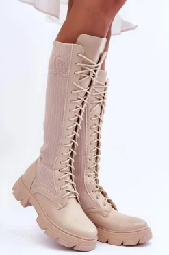 Best Boto Kozaki Na Płaskim Obcasie Ze Skarpetą Beżowe Itona