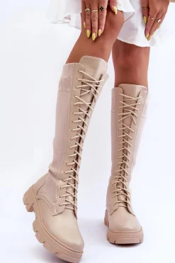 Best Boto Kozaki Na Płaskim Obcasie Ze Skarpetą Beżowe Itona