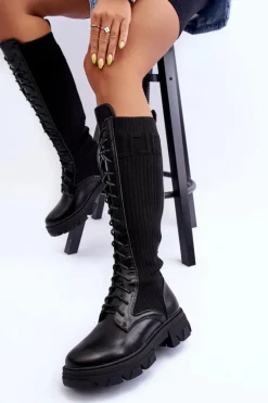 Kozaki Płaskie|Kozaki Przed Kolano>Boto Kozaki Na Płaskim Obcasie Ze Skarpetą Czarne Itona