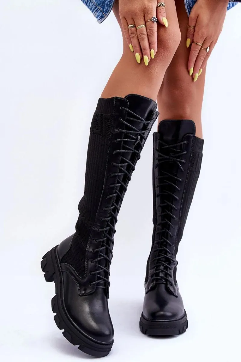 Kozaki Płaskie|Kozaki Przed Kolano>Boto Kozaki Na Płaskim Obcasie Ze Skarpetą Czarne Itona