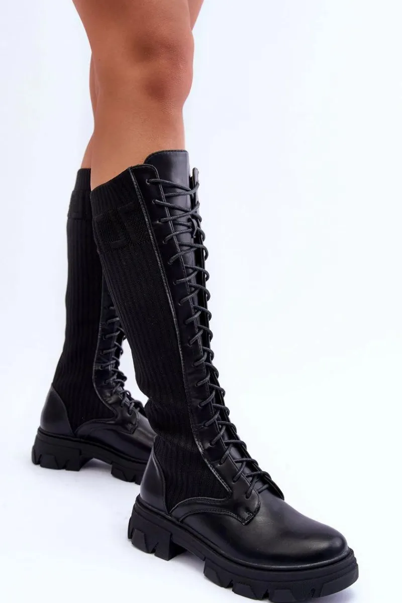 Kozaki Płaskie|Kozaki Przed Kolano>Boto Kozaki Na Płaskim Obcasie Ze Skarpetą Czarne Itona