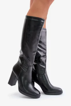 Online Boto Kozaki Na Słupku Eko Skórzane Przed Kolano Czarne Riamaya