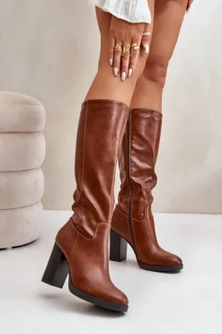 Kozaki Przed Kolano|Kozaki Na Obcasie>Boto Kozaki Na Słupku Eko Skórzane Przed Kolano Camel Riamaya