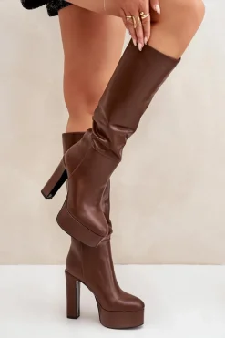 Online Boto Kozaki Na Słupku I Platformie Z Eko Skóry Brązowe Felilorn Brązowy