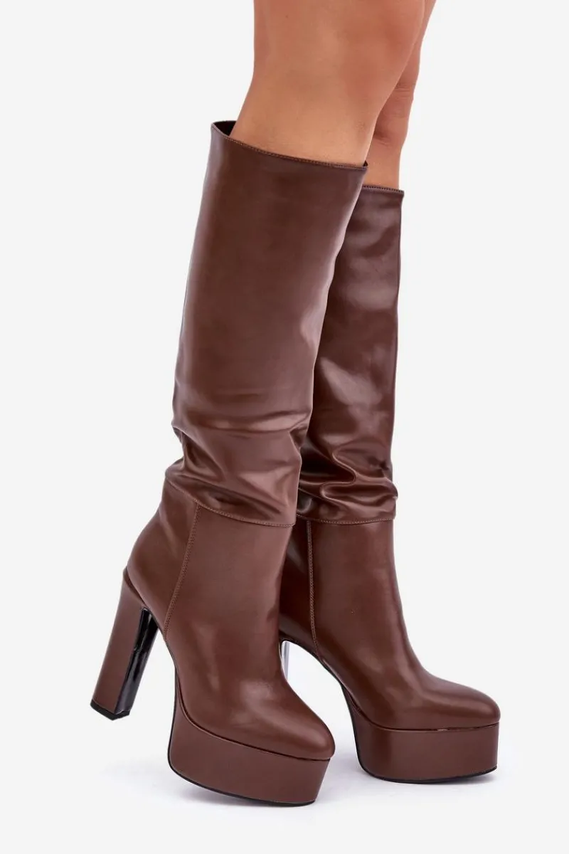 Online Boto Kozaki Na Słupku I Platformie Z Eko Skóry Brązowe Felilorn Brązowy