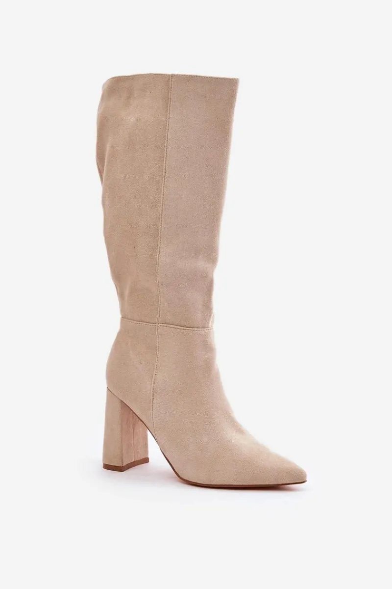 Sale Boto Kozaki Na Słupku Przed Kolano Jasnobeżowe Lannetea