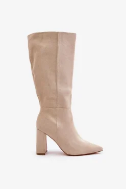 Sale Boto Kozaki Na Słupku Przed Kolano Jasnobeżowe Lannetea