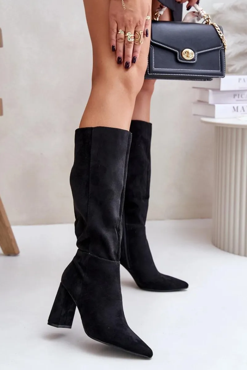 Outlet Kozaki Na Słupku Przed Kolano Czarne Lannetea Damskie Kozaki Na Słupku|Kozaki Przed Kolano