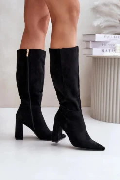 Outlet Kozaki Na Słupku Przed Kolano Czarne Lannetea Damskie Kozaki Na Słupku|Kozaki Przed Kolano