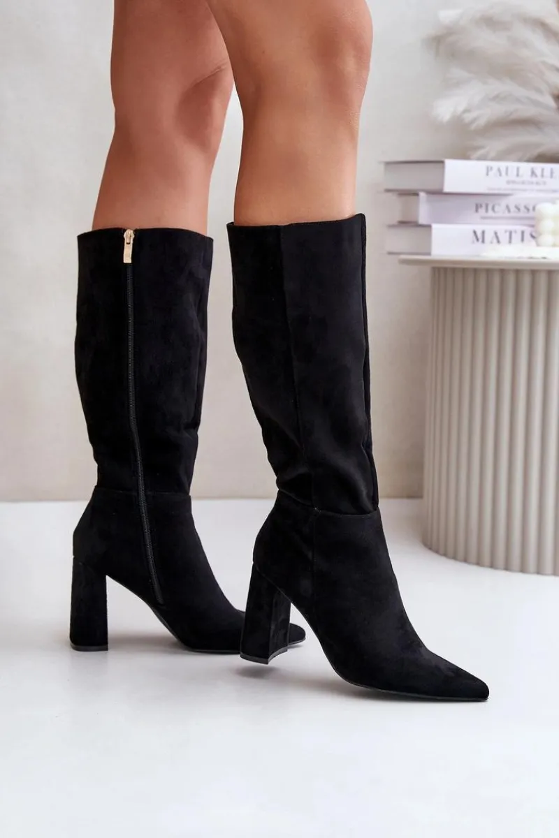 Outlet Kozaki Na Słupku Przed Kolano Czarne Lannetea Damskie Kozaki Na Słupku|Kozaki Przed Kolano