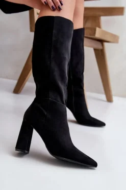 Outlet Kozaki Na Słupku Przed Kolano Czarne Lannetea Damskie Kozaki Na Słupku|Kozaki Przed Kolano