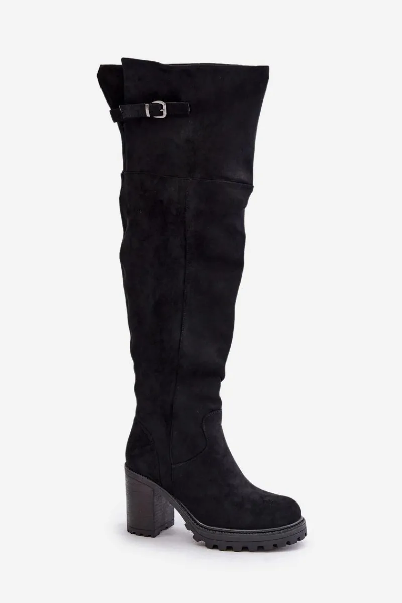 Kozaki Ocieplane|Muszkieterki>Boto Kozaki Na Słupku Z Cholewką Za Kolano Ocieplane Czarne Niaviera