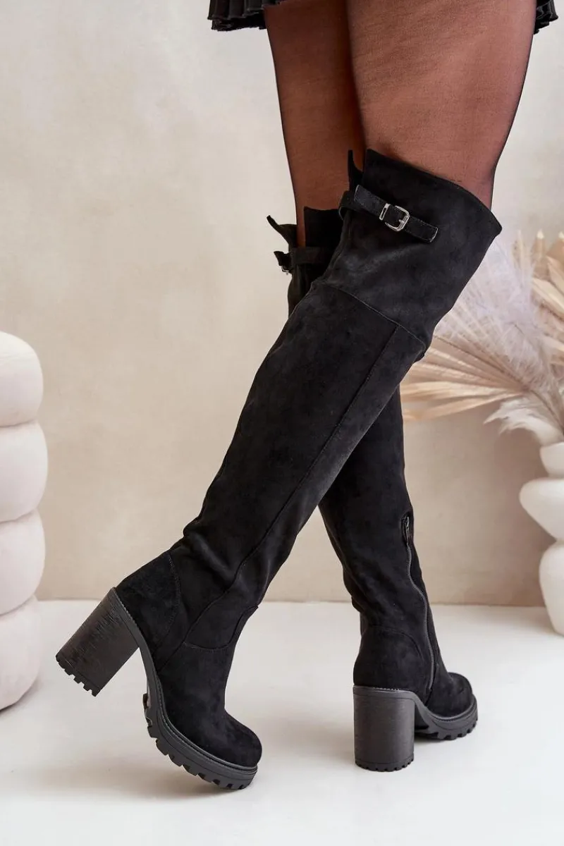 Kozaki Ocieplane|Muszkieterki>Boto Kozaki Na Słupku Z Cholewką Za Kolano Ocieplane Czarne Niaviera