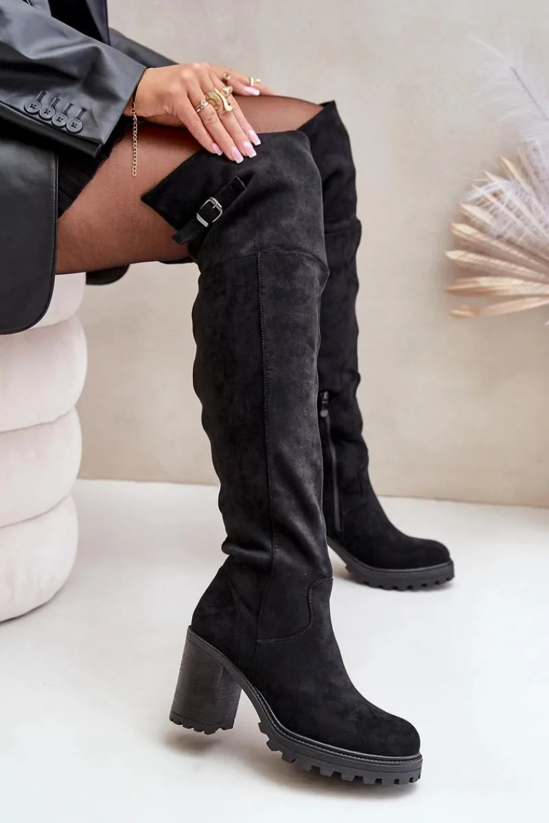 Kozaki Ocieplane|Muszkieterki>Boto Kozaki Na Słupku Z Cholewką Za Kolano Ocieplane Czarne Niaviera