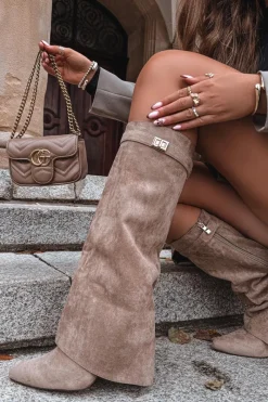 Clearance Kozaki Na Słupku Z Wywiniętą Cholewką Beżowe Evyra Damskie Kozaki Ocieplane|Kozaki Na Słupku