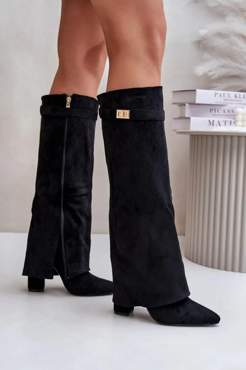 Best Kozaki Na Słupku Z Wywiniętą Cholewką Ocieplane Czarne Urelli Damskie Kozaki Na Słupku|Kozaki Z Wywiniętą Cholewką