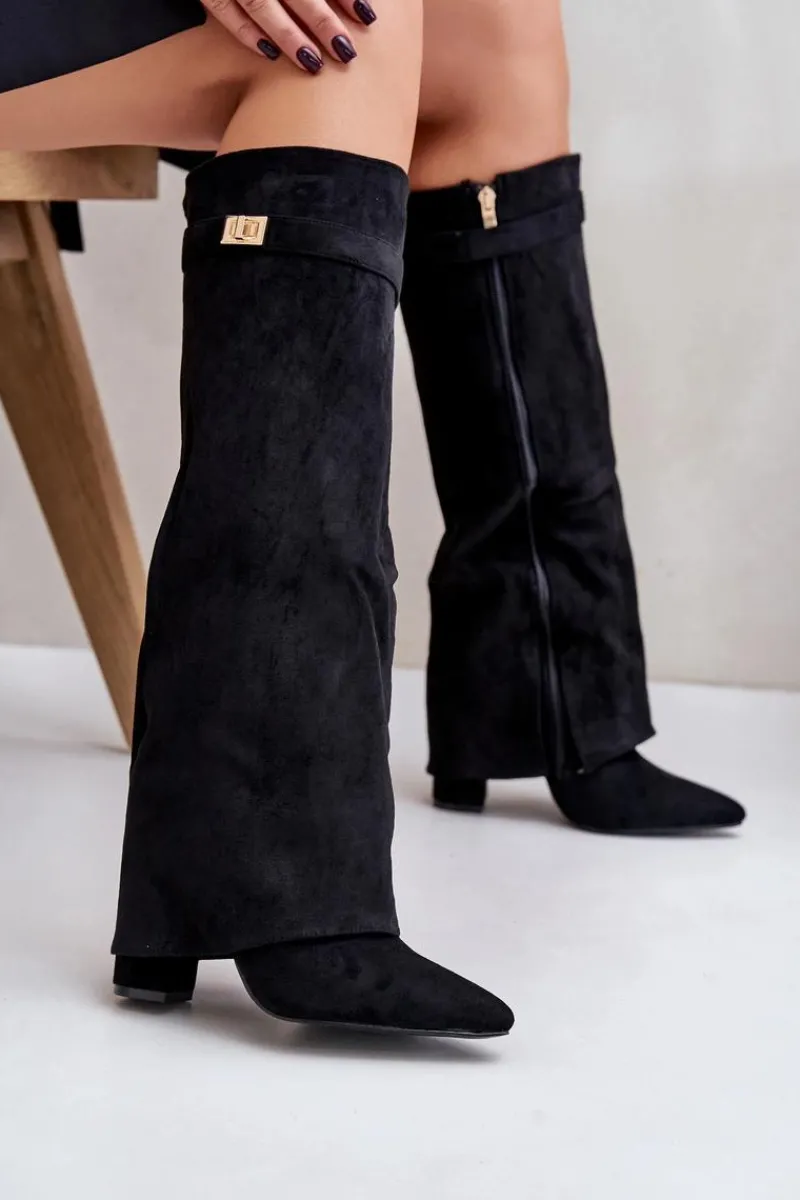 Best Kozaki Na Słupku Z Wywiniętą Cholewką Ocieplane Czarne Urelli Damskie Kozaki Na Słupku|Kozaki Z Wywiniętą Cholewką