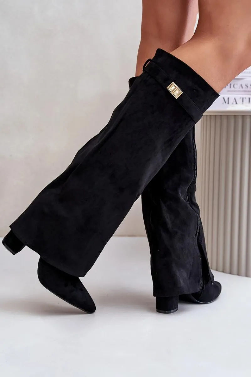 Best Kozaki Na Słupku Z Wywiniętą Cholewką Ocieplane Czarne Urelli Damskie Kozaki Na Słupku|Kozaki Z Wywiniętą Cholewką