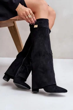 Best Kozaki Na Słupku Z Wywiniętą Cholewką Ocieplane Czarne Urelli Damskie Kozaki Na Słupku|Kozaki Z Wywiniętą Cholewką