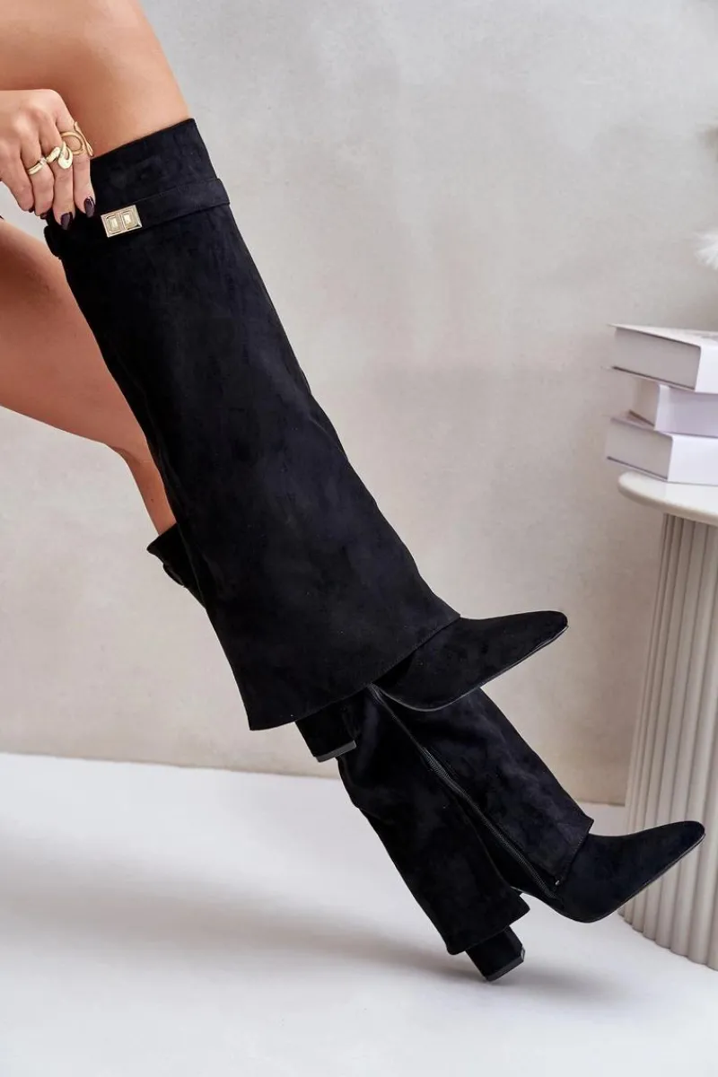 Best Kozaki Na Słupku Z Wywiniętą Cholewką Ocieplane Czarne Urelli Damskie Kozaki Na Słupku|Kozaki Z Wywiniętą Cholewką