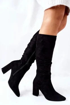 Outlet Buty damskie Vinceza Kozaki Na Słupku Zamszowe Czarne Dorelle