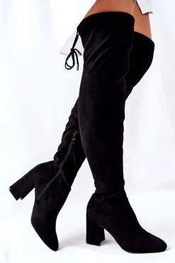 Boto Kozaki Na Słupku Zamszowe Czarne Agaloa