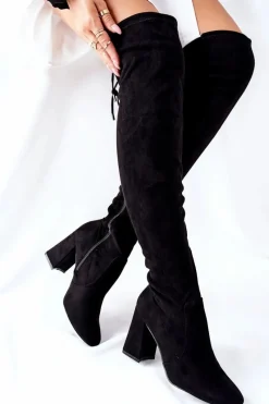 Boto Kozaki Na Słupku Zamszowe Czarne Agaloa