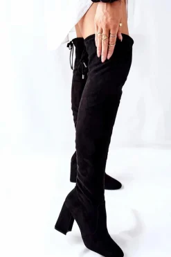 Boto Kozaki Na Słupku Zamszowe Czarne Agaloa