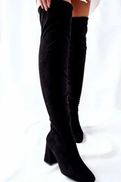 Boto Kozaki Na Słupku Zamszowe Czarne Agaloa