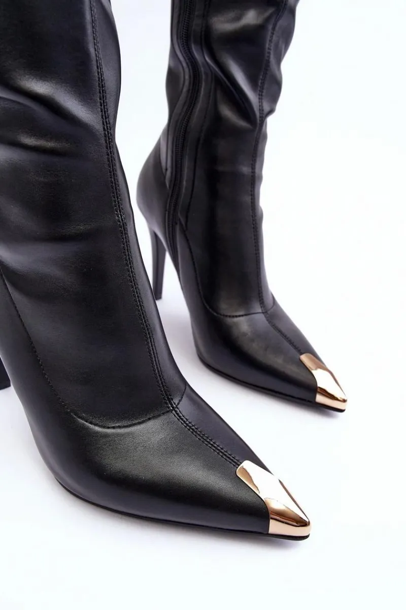 Kozaki Wiosenne|Kozaki Przed Kolano>Damskie buty S.Barski Kozaki Na Szpilce Przed Kolano Skórzane S.Barski MR870-59 Czarne