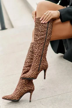 Sale Boto Kozaki Na Szpilce W Panterkę Brązowe Reanwenna