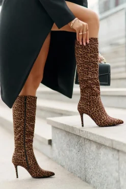 Sale Boto Kozaki Na Szpilce W Panterkę Brązowe Reanwenna