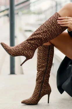 Sale Boto Kozaki Na Szpilce W Panterkę Brązowe Reanwenna