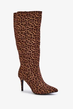 Sale Boto Kozaki Na Szpilce W Panterkę Brązowe Reanwenna