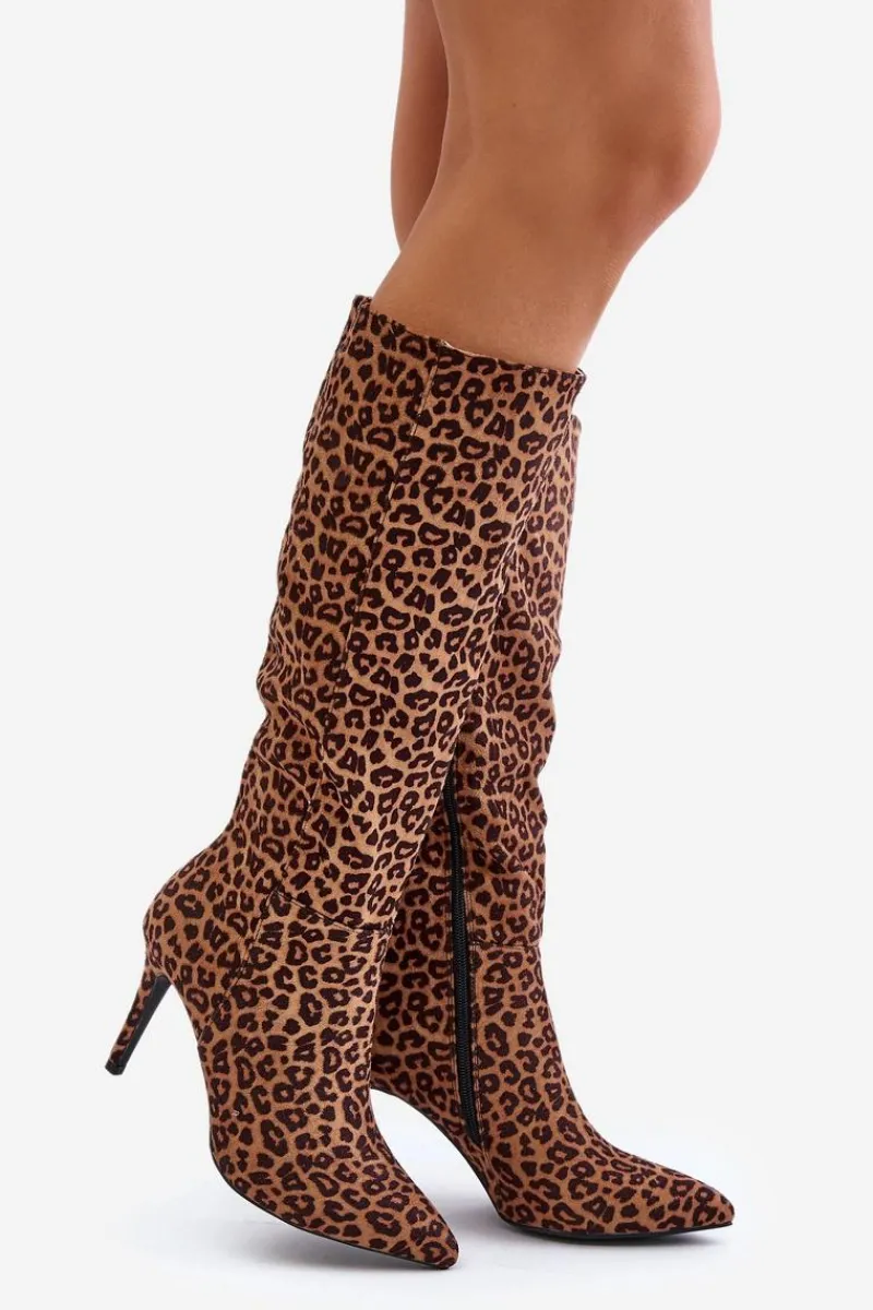 Sale Boto Kozaki Na Szpilce W Panterkę Brązowe Reanwenna